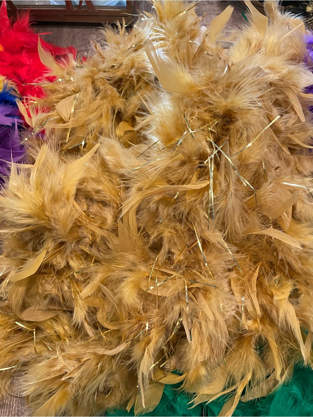Gold Feather Boa Metallic Tinsel Full Fluffy Halloween Costume Glam